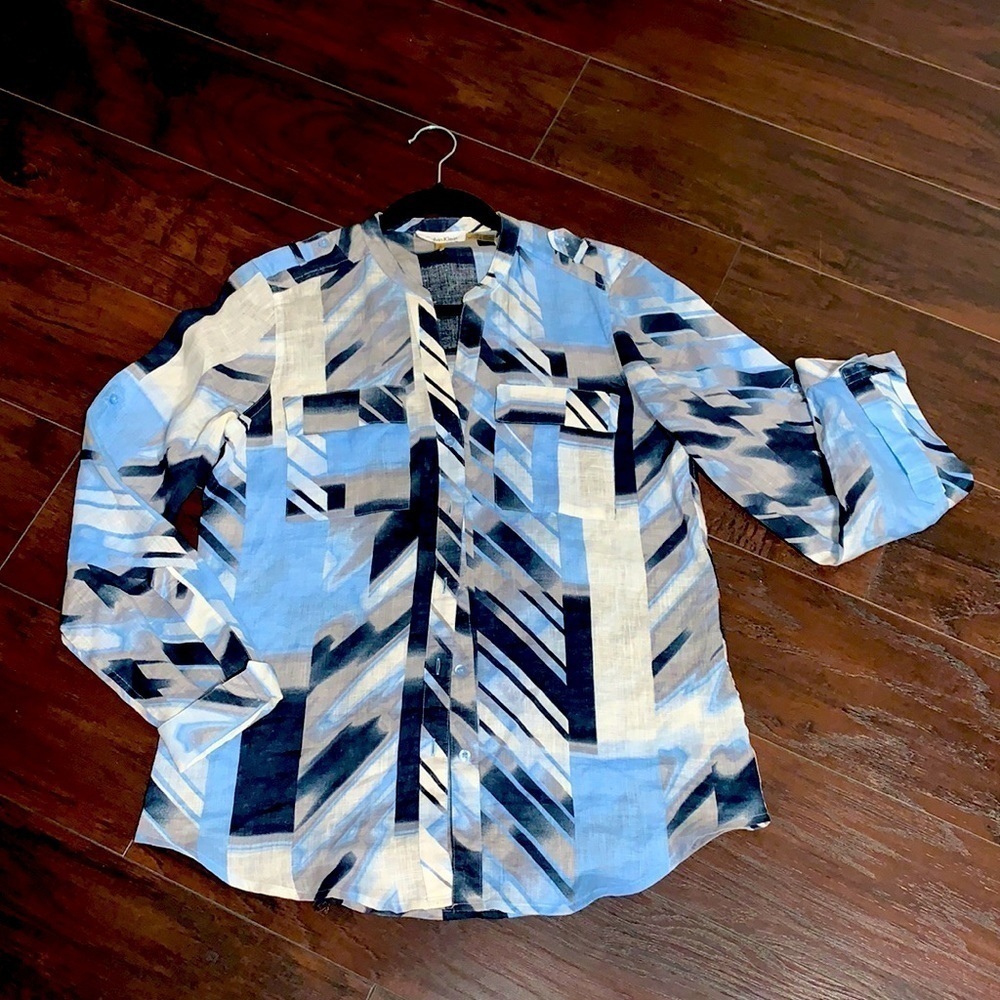 Calvin Klein Women’s Short Sleeve Linen Shirt, sz Small